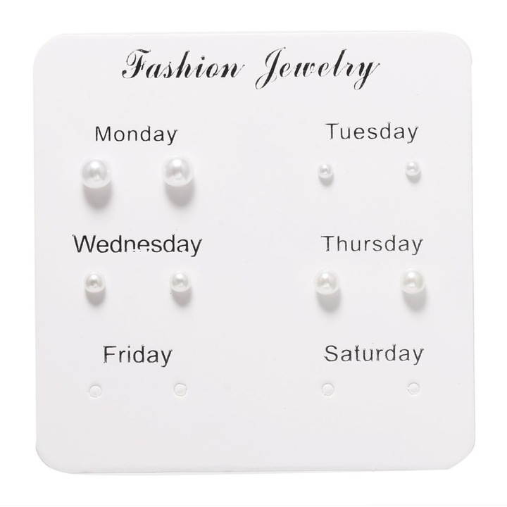 Set de cercei Pili-Paradise, Metal/Plastic, 4 perechi, Alb