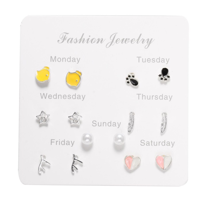 Set de cercei Pili-Paradise, Metal/Plastic, 7 perechi, Multicolor