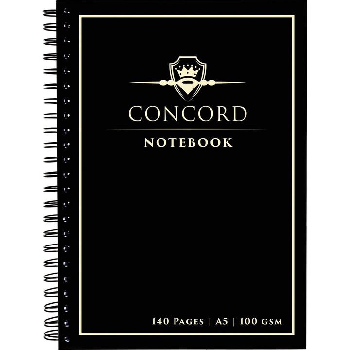 Agenda Pukka Pads Concord A4 cu spirala, 140 pagini, hartie Premium 100 gsm, cu microperforatii, negru