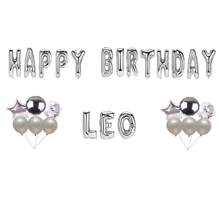 Boldog születésnapot Oroszlán lufi készlet, Tortafedő, Ezüst, 35 db