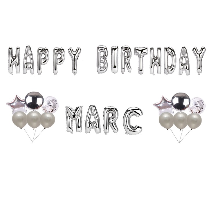 Boldog születésnapot Mark lufi szett, tortafeltét, ezüst, 35 db