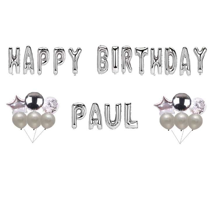 Boldog születésnapot Paul lufi készlet, tortafeltét, ezüst, 35 db