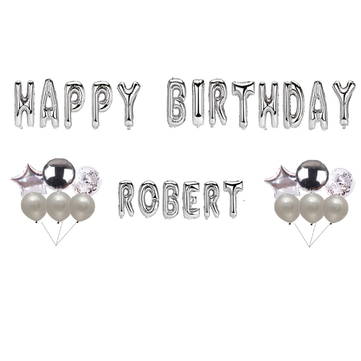 Boldog születésnapot Robert lufi készlet, tortafeltét, ezüst, 35 db