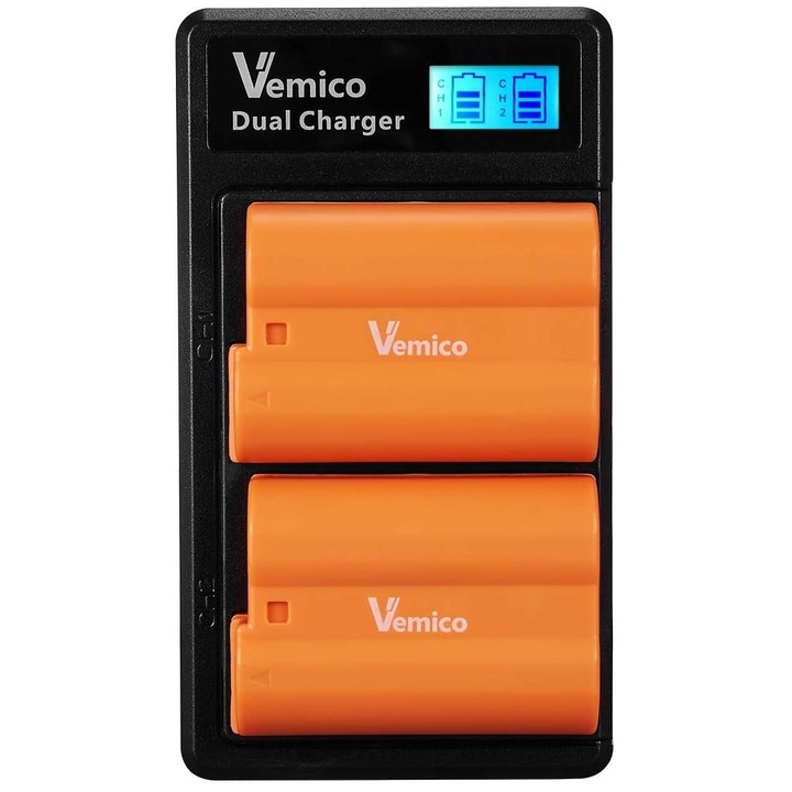 2 db EN-EL15 EN-EL15A 2100mAh akkumulátor készlet dupla töltővel, LCD kijelzővel és C típusú USB-vel, Nikon D750 / D7500 / D850 / D810 / D810A / D800 / D800E / D600 készülékekhez