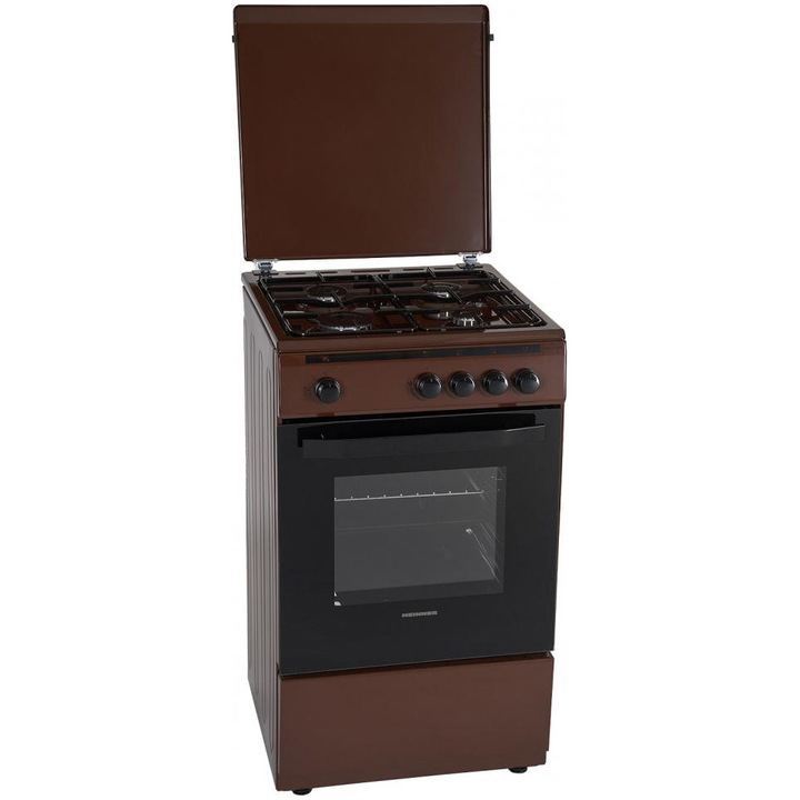 Готварска печка Heinner HFSC-V50BRW, 4 горелки, Газ, 50 см, Предпазно устройство за печка / фурна, Кафяв