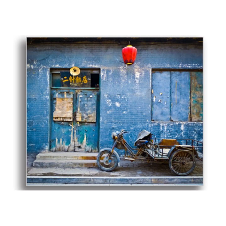 Картина Printly, Мотоциклет в Китай, Дървена рамка, 100x70cm, Многоцветен