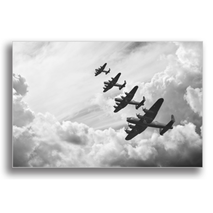 Картина Printly, Ланкастър бомбардировачи, Дървена рамка, 100x70cm, Многоцветен