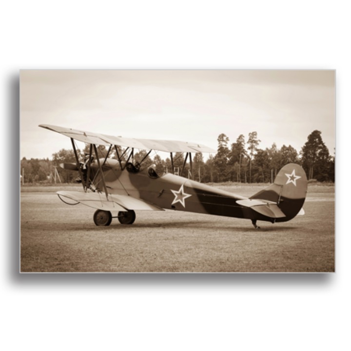 Картина Printly, Ретро самолет, Дървена рамка, 100x70cm, Многоцветен