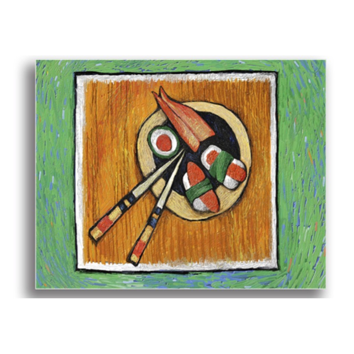Картина Printly, Kупа за суши, Дървена рамка, 100x70cm, Многоцветен