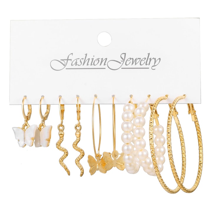 Cercei la moda, Pili-Paradise, Metal/Plastic, 5 perechi, Auriu