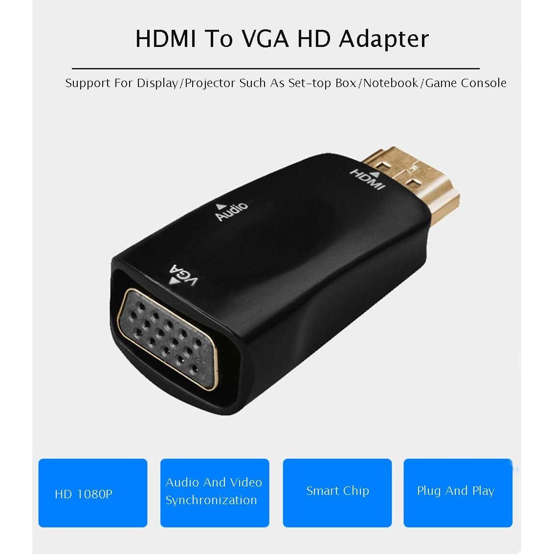 Адаптер HDMI Мъжки - VGA Женски с аудио, Черен - eMAG.bg