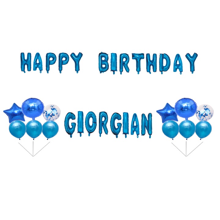 Boldog születésnapot Georgian lufi készlet, tortafeltét, kék, 35 db