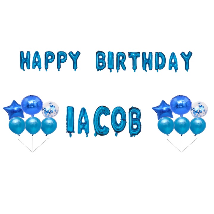 OEM Boldog születésnapot Jacob lufi szett, tortafeltét, kék, 35 db
