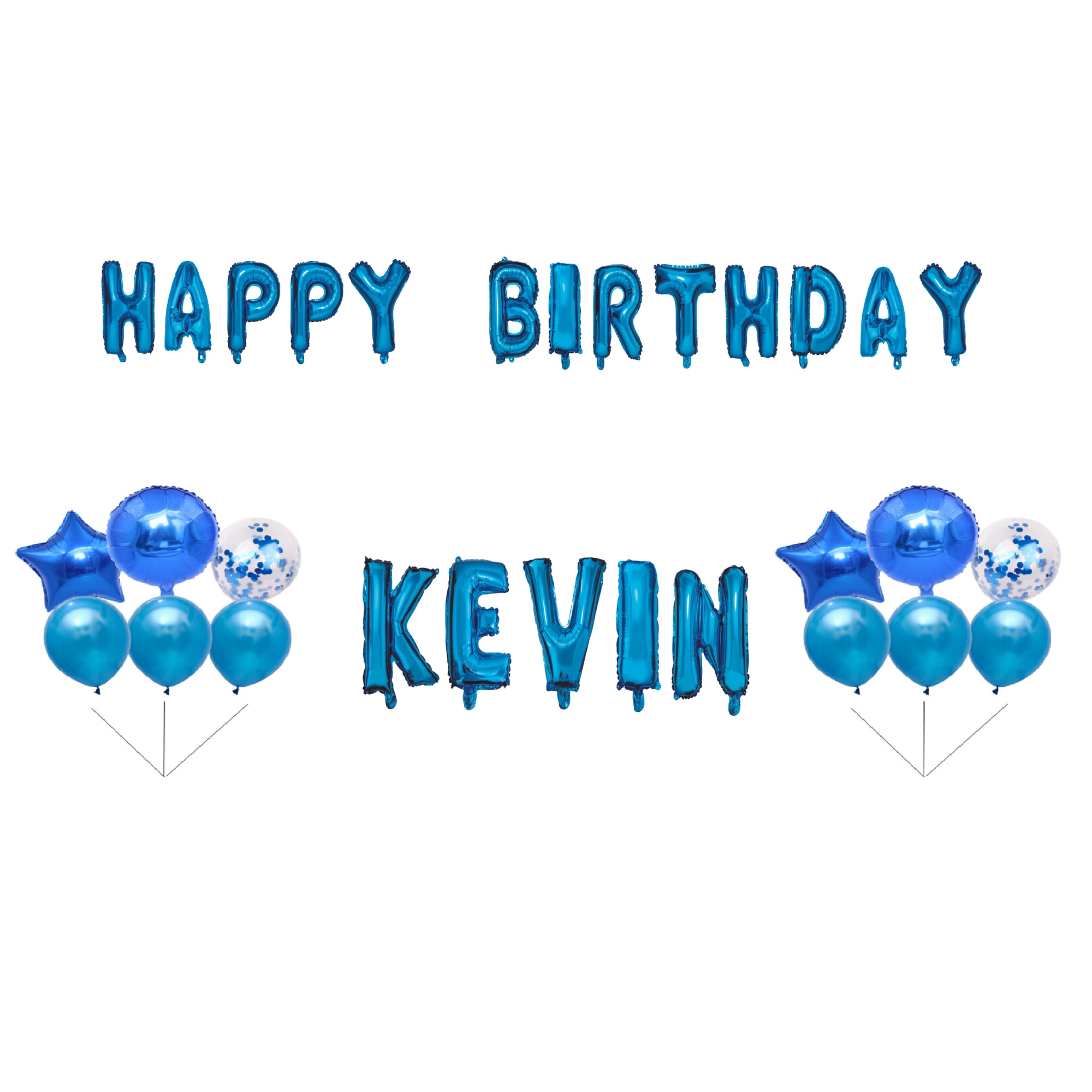 Комплект балони Happy Birthday Kevin, Топер за торта, син, 35 бр - eMAG.bg