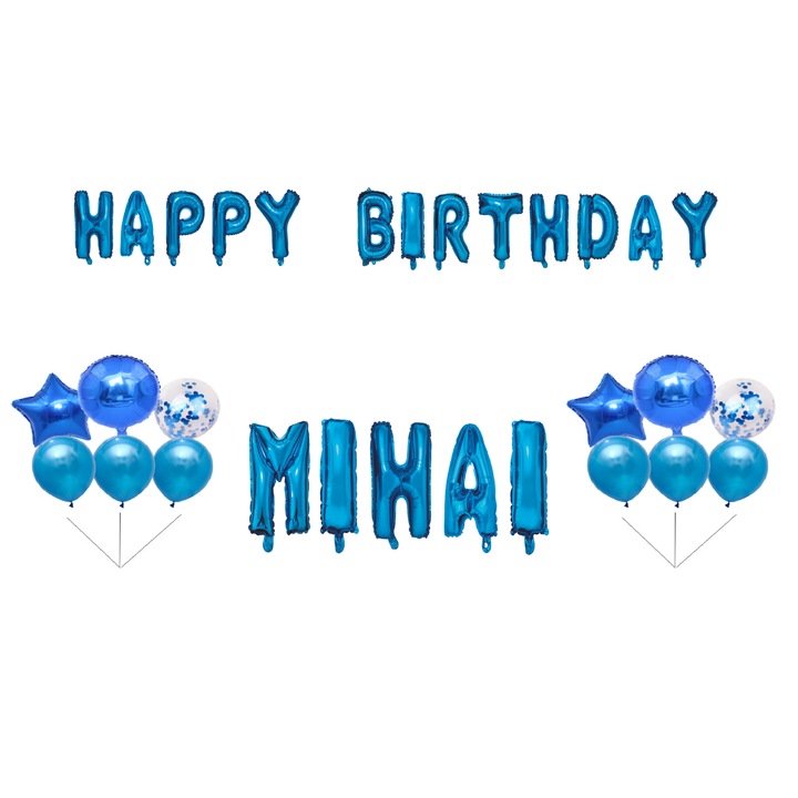 Boldog születésnapot Mihai lufi szett, tortafeltét, kék, 35 db