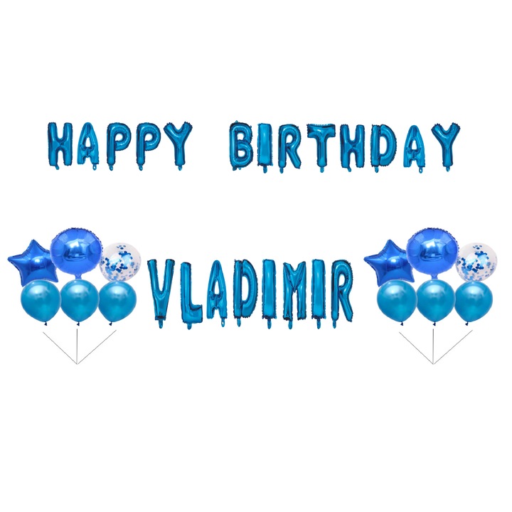 Boldog születésnapot Vladimir lufi szett, tortafeltét, kék, 35 db