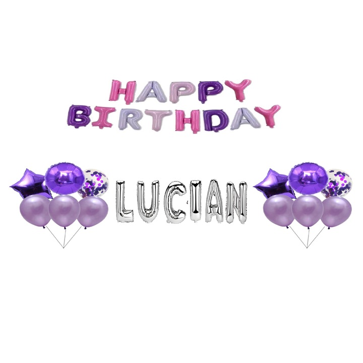 Boldog születésnapot Lucian lufi készlet, tortafeltét, többszínű és ezüst, 35 db