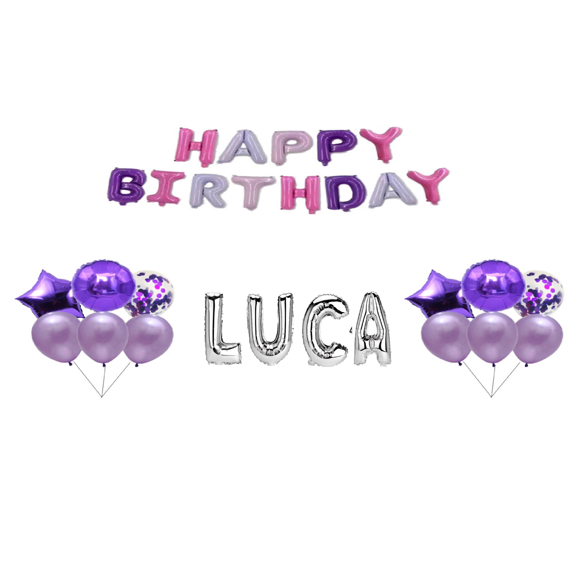 Set Baloane Happy Birthday Luca, Cake topper, Multicolor si Argintiu ,35Buc  