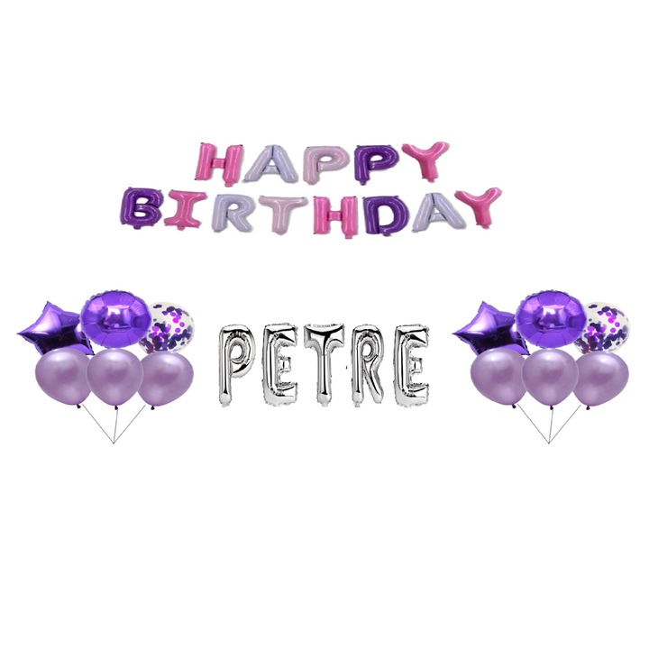 Boldog születésnapot Petre lufi készlet, tortafeltét, többszínű és ezüst, 35 db