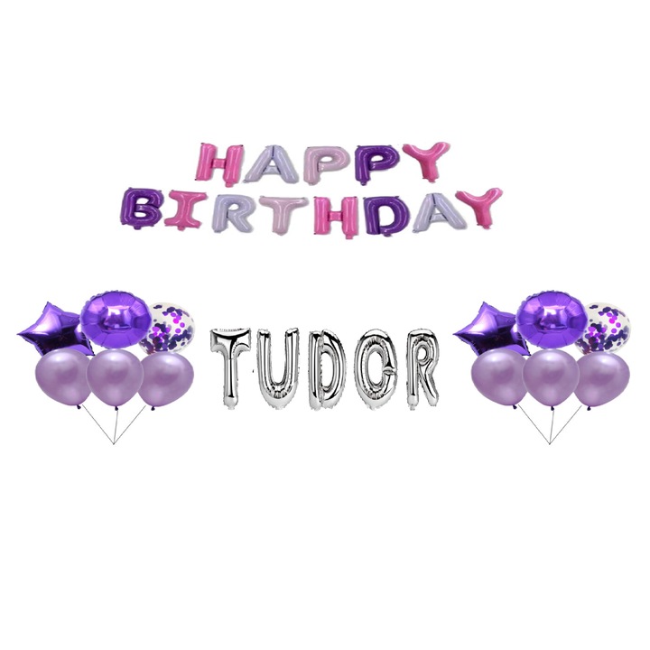 Boldog születésnapot Tudor lufi készlet, tortafeltét, többszínű és ezüst, 35 db