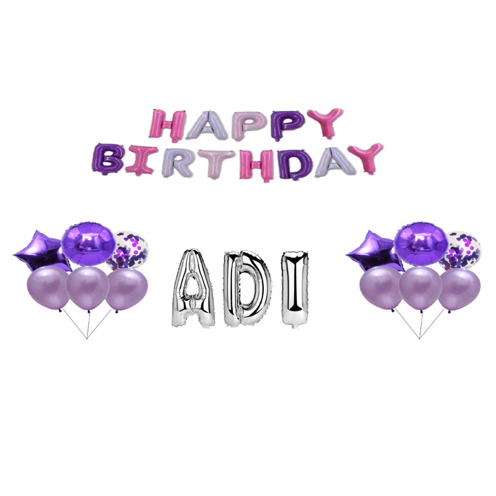 Boldog születésnapot Adi lufi készlet, tortafeltét, többszínű és ezüst, 35 db