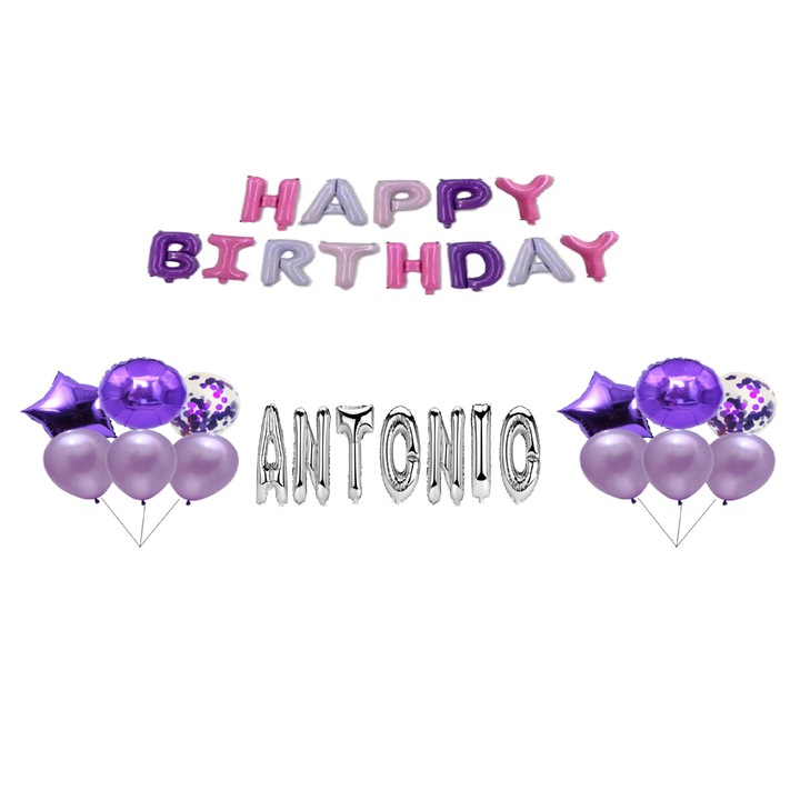 Boldog születésnapot Antonio lufi szett, tortafeltét, többszínű és ezüst, 35 db