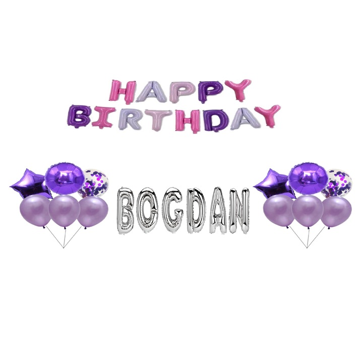 Boldog születésnapot Bogdan lufi készlet, tortafeltét, többszínű és ezüst, 35 db