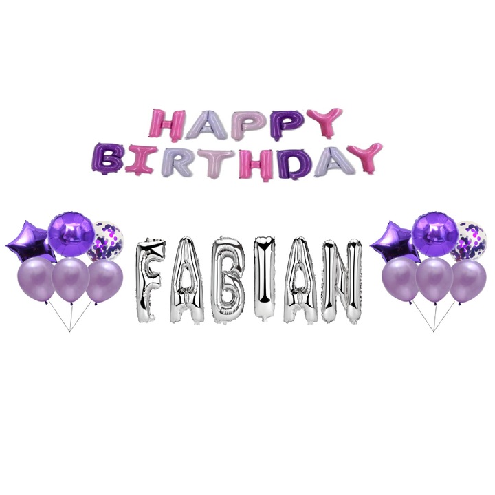 Boldog születésnapot Fabian lufi készlet, tortafeltét, többszínű és ezüst, 35 db