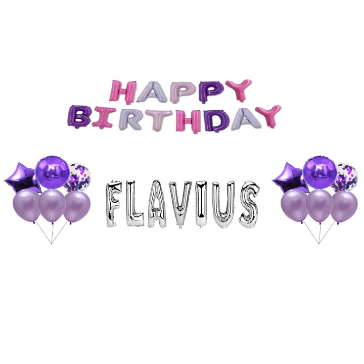 Boldog születésnapot Flavius lufi szett, tortafedő, többszínű és ezüst, 35 db