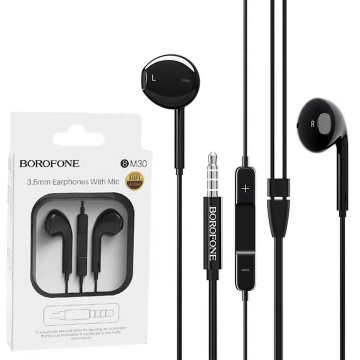 iPhone, Samsung, LG 3,5mm-es jack dugós fülhallgató, headset, füles fekete Borofone M30