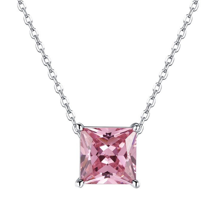 Colier argint cu piatra roz rhodolit si margini in inimioara, 45cm, Luss