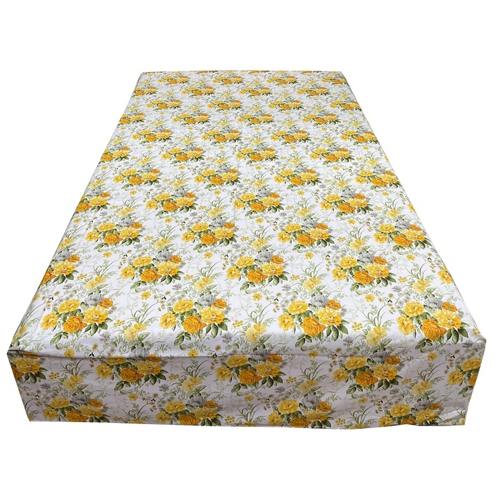 Cearceaf ranforce galben/alb 250x240cm pentru pat dublu, pentru saltea mai mare de 180 cm, "Tandrete cu flori galbene" din bumbac ranforce, by Liz Line - CR250218