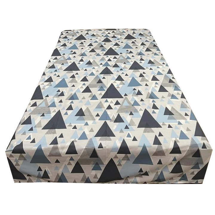 Cearceaf ranforce bleu/gri 210x240cm pentru pat mediu, pentru saltea intre 140-160 cm, "Pyramids" din bumbac ranforce by Liz Line - CR210206