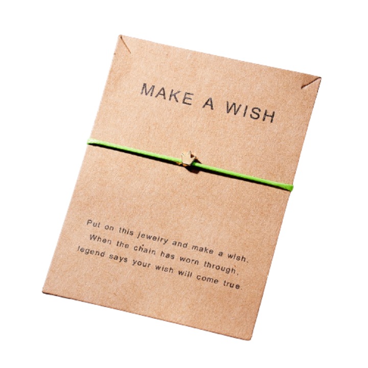 Bratara dorintelor cu snur reglabil, pandantiv in forma de coroana, placat cu aur 14k, verde