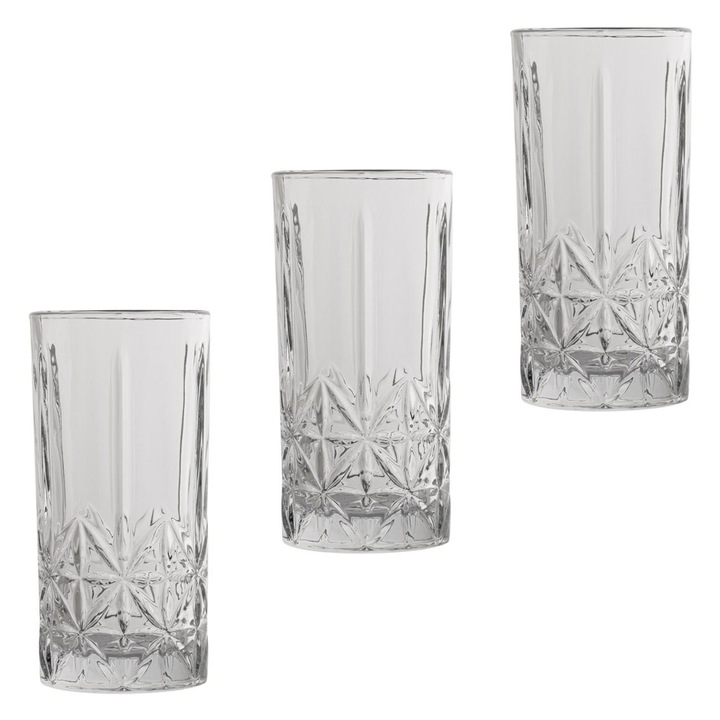3 üveges készlet, dombornyomott modell, átlátszó, űrtartalom 350 ml