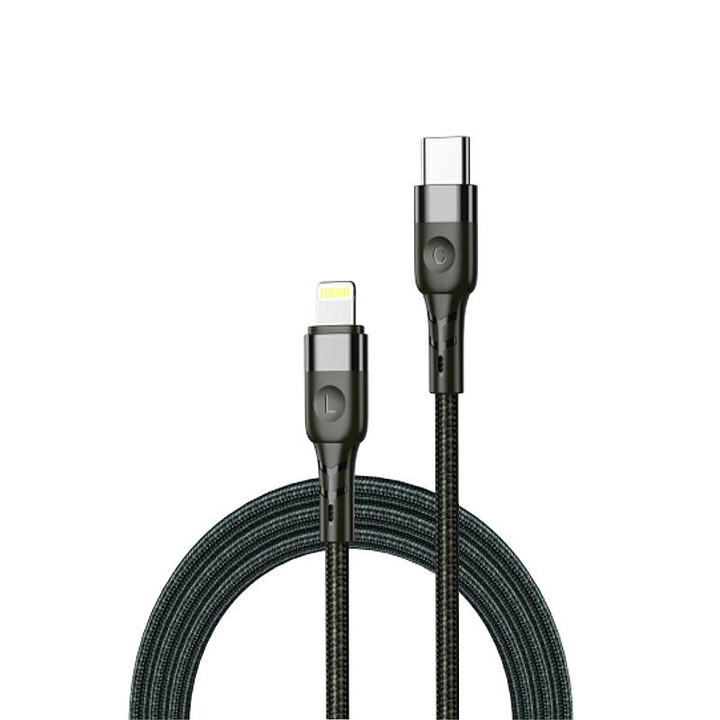 Jellico Kábel, A4, USB-C/Lightning, 1,2m, 20 W, Fekete