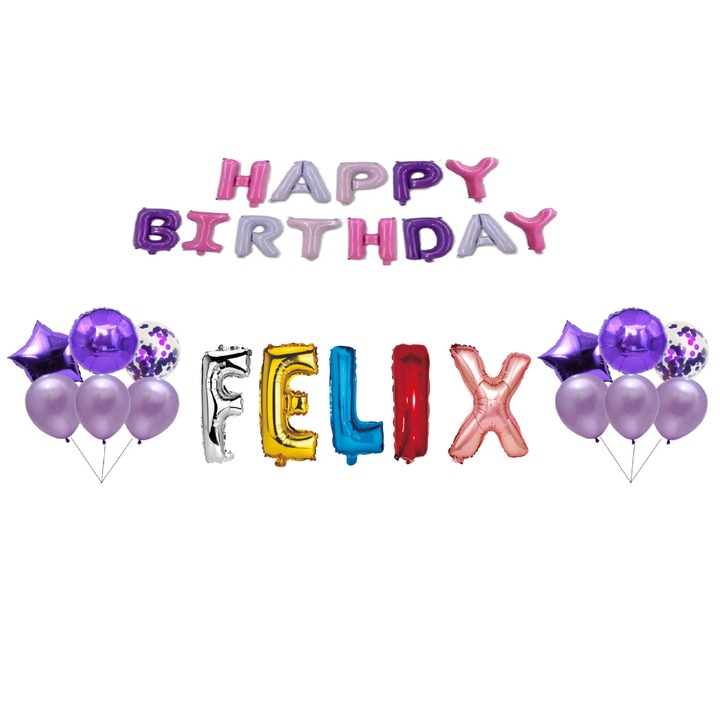 Boldog születésnapot Felix lufi szett, tortafeltét, Multicolor M1, 35 db