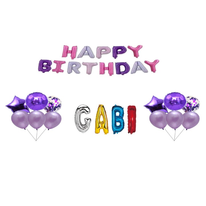 Boldog születésnapot Gabi lufi szett, tortafeltét, Multicolor M1, 35 db