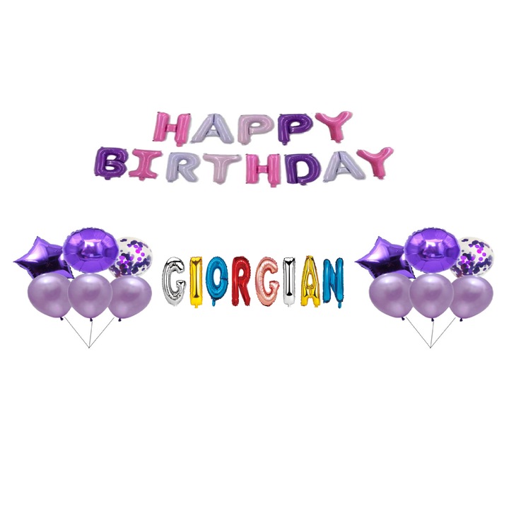 Boldog születésnapot Georgian lufi készlet, tortafeltét, többszínű M1, 35 db