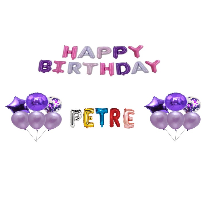 Boldog születésnapot Petre lufi készlet, tortafeltét, többszínű M1, 35 db