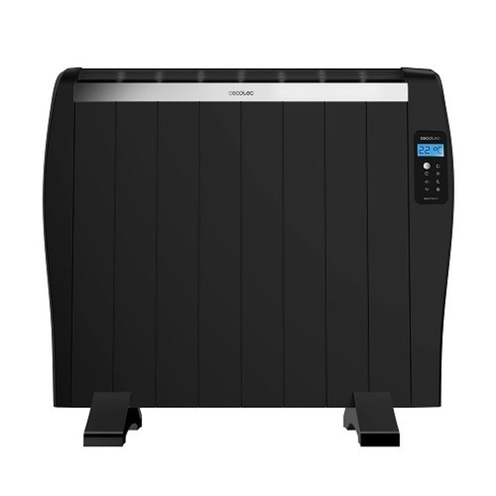 Radiator plat Cecotec cu telecomanda ReadyWarm 1800 Thermal Black.8 nervuri de incalzire si 1200 W, afisaj LCD, temporizator programabil, selectare a temperaturii, gama de 15 m2 si siguranta maxima