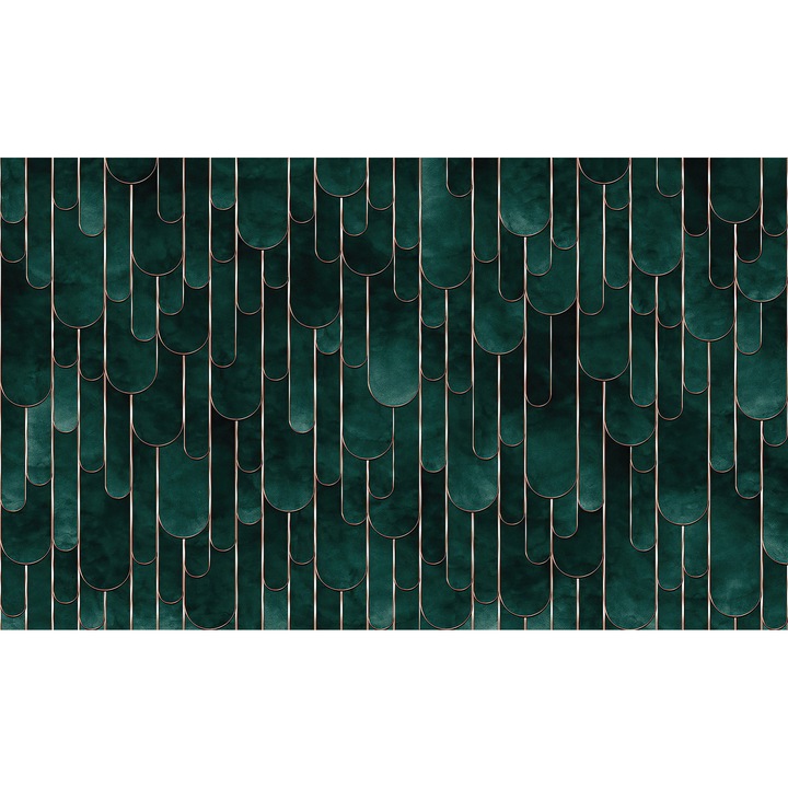 Fototapet Modern Abstract, Ovalurile verzi cu marginile de aur, Living, Dormitor, 150x 200cm