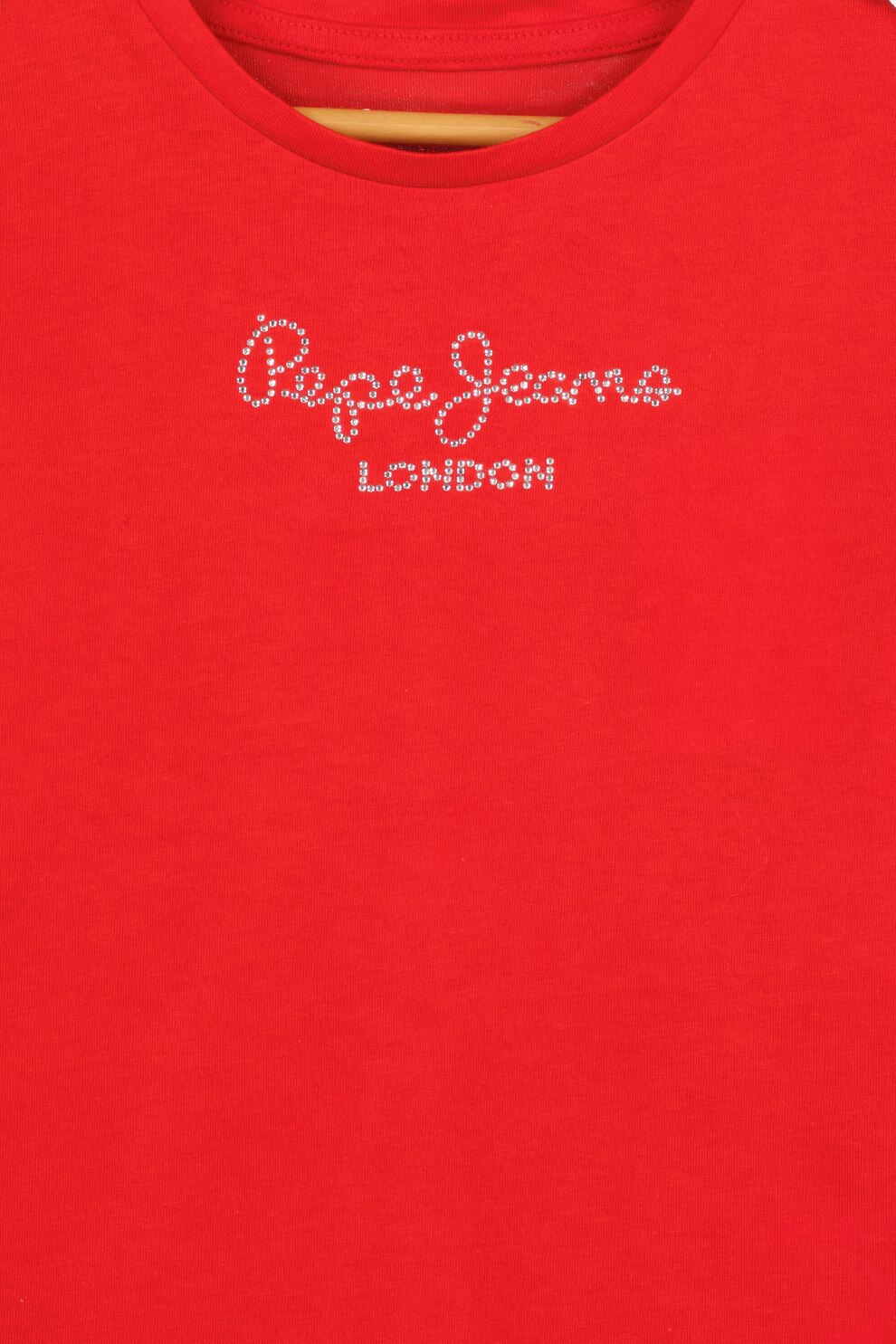 Pepe Jeans London, Nuria pamutpóló strasszköves logóval, Piros, 140 CM
