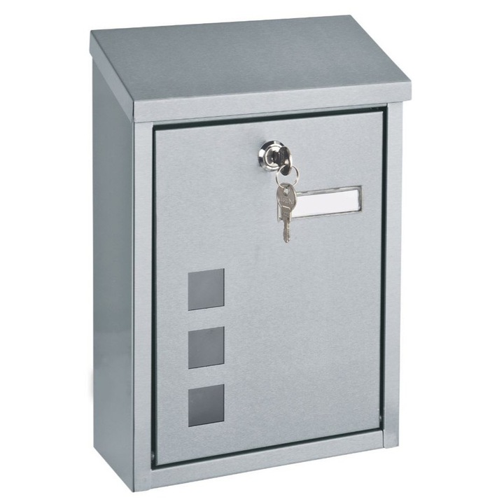 Cutie postala DacEnergy©, realizata din otel inoxidabil, inchidere cilindrica cu cheie, 32.5 x 22 x 10 cm, gri