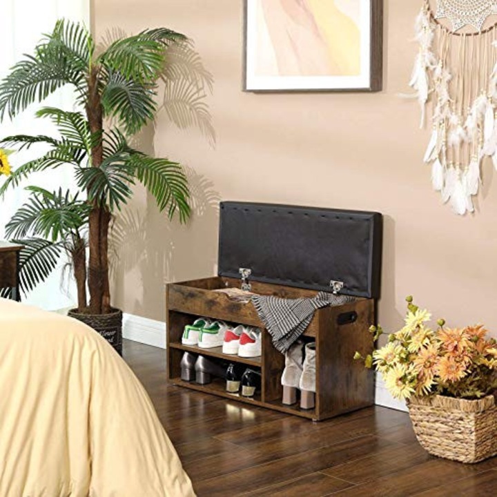 Pantofar bancuta hol Amine cu depozitare, Velarion VL047, Antic-Negru, 80x44x30 cm