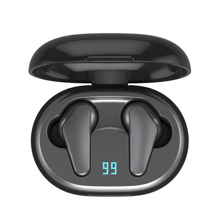 Vezeték nélküli fülhallgató, TWS 5.1, iPhone/ Samsung/Xiaomi/ Huawei kompatibilis, Vízálló, Digitális kijelző, Mikrofon, fekete