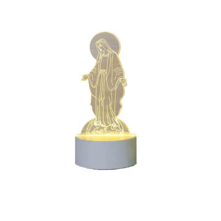 3D LED нощна лампа, Дева Мария, 7 цвята, околна светлина, USB захранване със зарядно устройство и/или 3 AA батерии