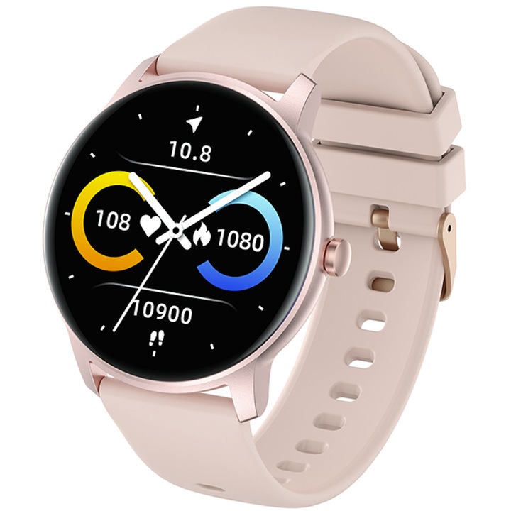 Ceas SmartWatch idealStore Keop77, Monitorizare Sport si Sanatate, Pedometru, Rezistent la Apa, Ecran Curbat, Ultra Subtire, Brata Silicon, Roz