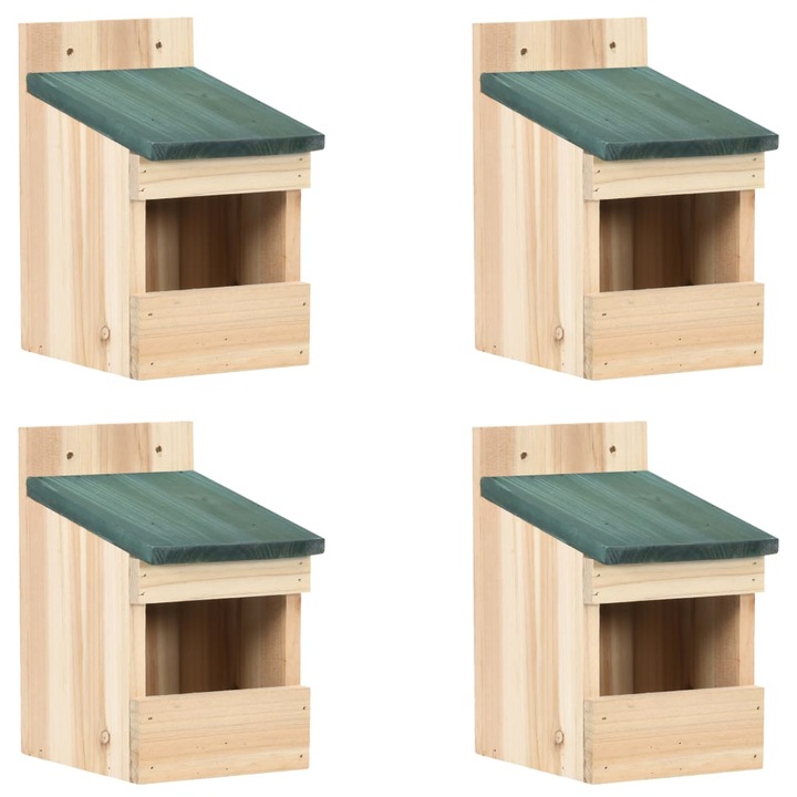 Set casute de pasarele vidaXL, 4 buc. 12x16x20 cm, lemn de brad, 1.65 kg