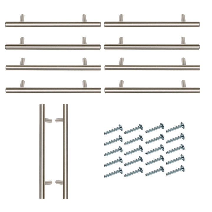 Set 10 manere inox 220 mm lungime, distanta gauri 160 mm cu suruburi de fixare